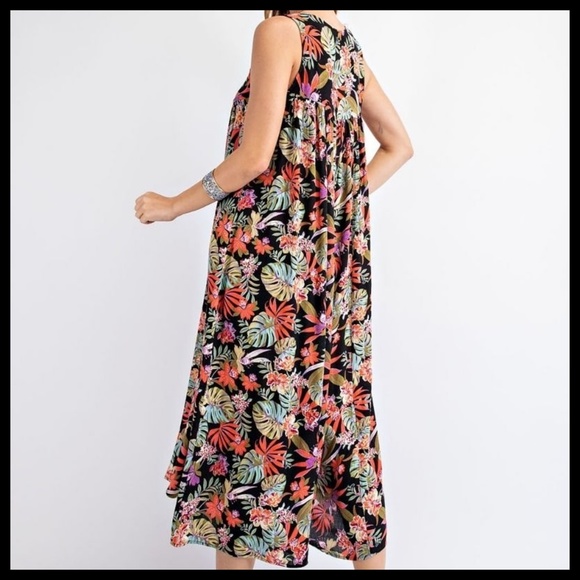 EASEL "Tropical Vibes" Lightweight & Oversized V-Neck Sleeveless Romper Jumpsuit - Picture 5 of 16